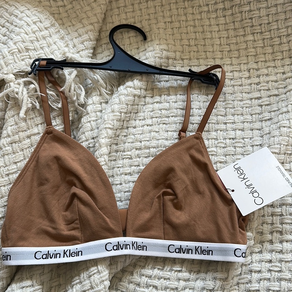 CK Calvin Klein cream tan nude triangle bralette bra underwear